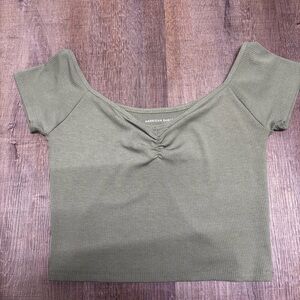 American Eagle Outfitters Sage Green Ribbed Crop Top